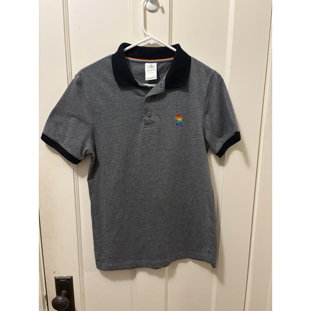 Disney Parks Pride Collection Mickey Mouse Rainbow Polo Shirt Gray Mens Small